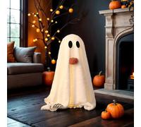 Light-Up Sherpa Ghosts with Pumpkin Halloween Decor, Cute Halloween Ghost Decoration Tabletop Ornaments, Suitable for Parties, Home Kitchen and Fireplace Decorations (1pcs)