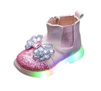 Light Up Shoes for Girls Flower Decorated Ankle Boots LED Flashing Lightweight Mid Calf Booties Stylish Casual Side Zipper Round Toe Cowboy Boots (Red, 5.5 Toddler)