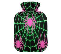 Light Up Spider Web Green Pink hot-Water Bottle with Soft Cover, 2L hot Water Bag for Menstrual Cramps,Menstrual Cramps,bolsas de agua Caliente para Dolores