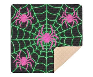 Light Up Spider Web Green Pink Large Sturdy mat for Baby to Play on Floor for Indoor Outdoor Comfortable Foldable Tummy Time Activity Mat for Babies Infants Toddlers, 50'' x 50''tapete para
