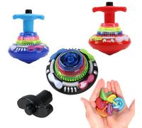 Light Up Spinning Tops,3 PCS Magic Flashing Music Spinning Gyroscope with 10 Wooden Rainbow Tops,LED Shining Gyro,Light Up Sensory Toys for Kids & Autism