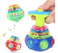 Light Up Spinning Toys, Flashing UFO Music Gyro Spinning Top, Flashing Top Gyroscope With Lights and Music with Launcher for Kids Toddlers Toys Gift (Red+Blue 2pcs)