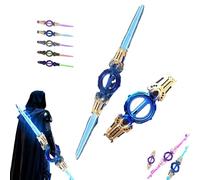 Light Up Sword, Fire Spin Sword Double-Edged Lightsaber, Double-Headed Telescopic, for Rave, Cosplay & Display, Costume Accessories (Blue Gold)
