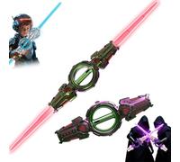 Light Up Sword, Retractable Fire Spin Sword, Double-Edged Lightsaber, 7-Color Expandable Light Sword Toys with FX Sound and Realistic Handle (Green)