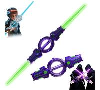 Light Up Sword, Retractable Fire Spin Sword, Double-Edged Lightsaber, 7-Color Expandable Light Sword Toys with FX Sound and Realistic Handle (Gradient Purple)