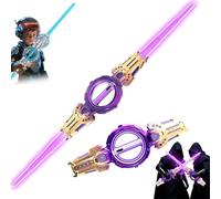Light Up Sword, Retractable Fire Spin Sword, Double-Edged Lightsaber, 7-Color Expandable Light Sword Toys with FX Sound and Realistic Handle (Purple)