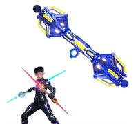 Light up Sword Saber,Double Head Retractable Power Crystal Lightsaber,24 Color Lights/Fingertip Rotation/Cool Lights and Dynamic Sound Effects/One-second Swing,for Kid Aged 5-12 (Blue)
