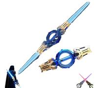Light Up Sword Saber, Fire Spin Sword Double-Edged Lightsaber Toy With LED Lights, Double-Headed Telescopic For Parties(Blue Gold)