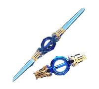 Light Up Sword Toy, Fire Spin Sword Double-Edged Lightsaber Toy With 7-Color LED Lights & Sound, 360° Rotating Suitable For Children(Blue Gold)