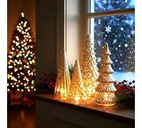 Light Up the Magic! 5 Pcs Mini Illuminated Christmas Trees, Gold & Silver LED Battery Powered Elegant Centerpiece for Holiday Table Decor(Silver,DECOR ONLY_SMALL)