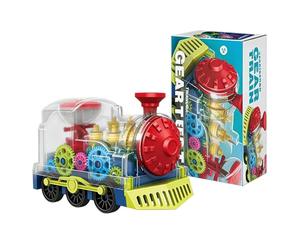 Light Up Train Toy - Battery Operated Transparent Gear Vehicle with Music for Interactive Learning Fun, 360 Degree Rotating Action with Moving Gear Display, Train Toy for Kids Birthday, Gifting Ideas