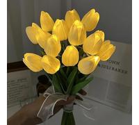 Light up Tulips with Ribbon, Fake Tulips Real Touch Artificial Flowers, Lamp Bedside Atmosphere Night Light for Home/Offiice Decor and Gift (Yellow)
