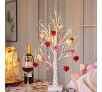 Light Up Valentine Tree With 24 Heart Ornaments, Valentines Day Decorations, Romantic Heart Birch Tree Lamp Bedroom Decor, Valentines Gift