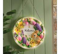 Light-Up Welcome Sign In Spring Bunny Design, Outdoor Easter Decoration & Led Wall Plaque, Battery Operated