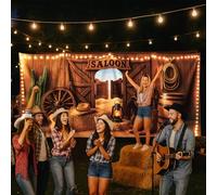 Light Up Western Cowboy Garage Door Cover 6ft x 13ft Halloween Western Party Decorations Wild West Barn Backdrop with Lights Rodeo Birthday Party Decorations Boots on The Ground Backdrop