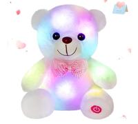 Light up White Teddy Bear LED Stuffed Animal Soft Nightlight Glow Bear Plush Toy Gifts for Kids Mom Girls Birthday Christmas, 8"