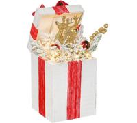 Light-Up White Wooden Christmas Gift Box With 20 Warm White Led Lights Battery-Powered White With Gold Ribbon
