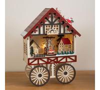 Light Up Wooden Christmas Carriage Musical Scene with Warm White LEDs