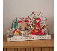 Light Up Wooden Christmas Village with Ferris Wheel
