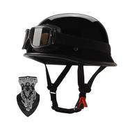 Light Vintage Motorcycle Open Face Half Helmet for Adult Men Women, ECE Approved German Style Half Shell Helmet with Goggles Mask for Chopper Scooter Moped ATV Cruiser