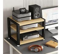 Light Walnut 3-Tier Media Rack for Hi-Fi Speakers, Small Audio Storage Stand, 45cm/17in Desktop Support for AV Equipment, Stylish Home Organizer