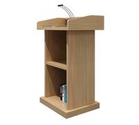 Light Walnut Floor Standing Podium with Storage DrawerSpacious Lectern for Church Weddings Speeches & PresentationsDurable StandUp Pulpit for Debates