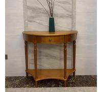 Light Walnut Half Moon Console Table Solid Wood Entryway Foyer Table with Drawer & Shelf Stylish Sofa Table for Living Room Hallway & Entrance Decor (35.4x15x34.4in)