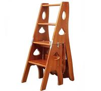 Light Walnut Wooden Folding Library Ladder Chair 3 in 1 Multifunctional Step Stool Display Shelf & Storage Solution 331lbs Capacity Ideal for Home & Office