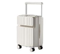 Light Weight Travel Luggage with Wheels, Carry on Luggage with Front Pocket, Waterproof Suitcase USB Port Cup Holder Side Hook, Durable (White, 24in)