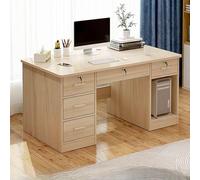 Light Wood Computer Desk 47" Rectangular Writing Table with 5 Drawers & CPU Storage Stylish Study Desk for Home Office Work Table (28" H No Cabinet)