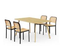 Light Wood Effect Dining Table with 4 Plastic Rattan Dining Chairs Set VonHaus Brown One Size