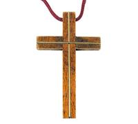 Light Wood Latin Pectoral Cross with Gold Tone Inlay, 3 1/4 Inch