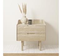 Light Wood Mid-Century Modern 2 Drawer Bedside Table - Saskia