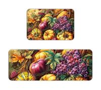 Light Yellow and Red Kitchen Mat Set of 2, Flannel Non-Slip Absorbent Runner Comfort Standing Mats, Washable Kitchen Rugs for Floor Sink Laundry Entryway, 16x24 + 17x47 Inch