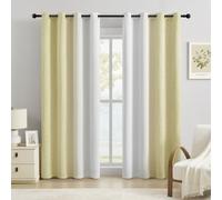Light Yellow and White Curtains with Wavy Lines & Dots, 80 inch Drop | White and Yellow Bedroom Curtains for Children' Room, 70-90% Room Darkening Ombre Drapes, 2 Panels for Living Room Office
