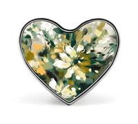 Light Yellow Dark Green Buttons Pin Memorial Boutonniere for Wedding Groom Bride, Customize Lapel Heart Pin for Christmas, Men Women Costume Decorative Fashionable Brooches