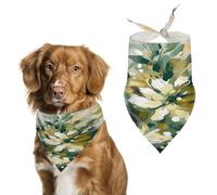 Light Yellow Dark Green Pet Scarf Adjustable Pet Accessories Triangular Scarf Washable Floral Print Puppy Bib Bandana Stylish Comfortable Cat Scarves for Holiday Scarfs