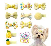 Light Yellow Dog Hair Clips and Rubber Bamds Small Dog Bows Cute Pet Grooming Accessories Alligator Clips Stay In Hair Barrettes Pineapple Hairpin Pet Headdress Bowknot Yorkie Puppy Maltese Girls Dogs