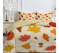 Light Yellow Double Duvet, Double Quilt 7.5 Tog for Summer & Autumn, Reversible Coverless Duvet with Leaf Pattern, Lightweight Soft Comforter with 2 Pillowcases, 200x200cm, Machine Washable