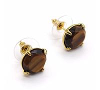 Light Yellow Gold Color Round Natural Tiger Eye Stone Stud Earrings for Women Charm Jewelry