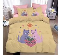 Light Yellow Minimalism Duvet Cover Set Purple Cat Gift Box Duvet Cover 260 x 220 cm Super King Size with 2 Pillowcases Soft Microfibre Bedding with Zipper Closure