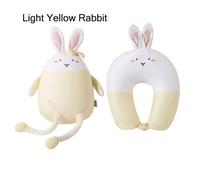 (Light Yellow Rabbit) 2 in-1 U-Shape Cute Penguin Neck Pillow Travel Neck Pillow Changable Cartoon Neck Pillow for Camping Hiking