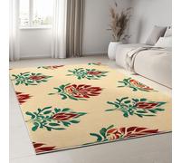 Light Yellow Rug Living Room 120 x 170 cm, Quality Modern Thai Style Elegant Printed Flannel Carpet with Durable Edge Binding and a Non-Slip Underside