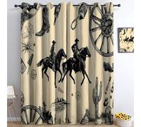 Light Yellow Super Soft Curtain for Bedroom, W 66.1" x L 72.0", 2 Panels, Thermal Eyelet Curtains for Sun Blocking, Drapes Sets with Retro Western Minimalism pattern for Living Room