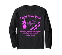 Light Your Path Psalms 119:105 Christian Bible Faith Pink Long Sleeve T-Shirt