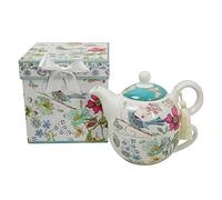 Lightahead Bone China Tea for One Set in Blue Bird Design, in attractive Reusable Handmade Gift Box (With Ribbon), Blue