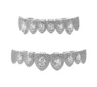 LIGHTAOTAO 1pair Removable Rhinestone Grill Teeth with Metal and Glass Diamond Material for Women and Men, Eye-catching Gothic Vampire Fangs Suitable for Costume and Music Concert Parties