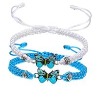 LIGHTAOTAO 2 Pcs Adjustable Couple Bracelets with Butterfly Charm Braided Matching Wristbands for Couples Simple Stylish Rope Bands for Daily Wear and gifts for for for for for for for Valentine S Day