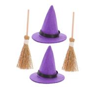 LIGHTAOTAO 2 Sets Miniature Witch Hats and Brooms Set Purple Halloween Decorations for Crafts DIY Mini House Decor Safe Material Unique Micro Landscape Accessories