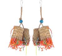 LIGHTAOTAO 2Pcs Parrot Cage Shredding with Palm Leaf Weave and Paper Shreds, Hanging Bird Chewing for Beak Grinding and Foraging Enrichment
